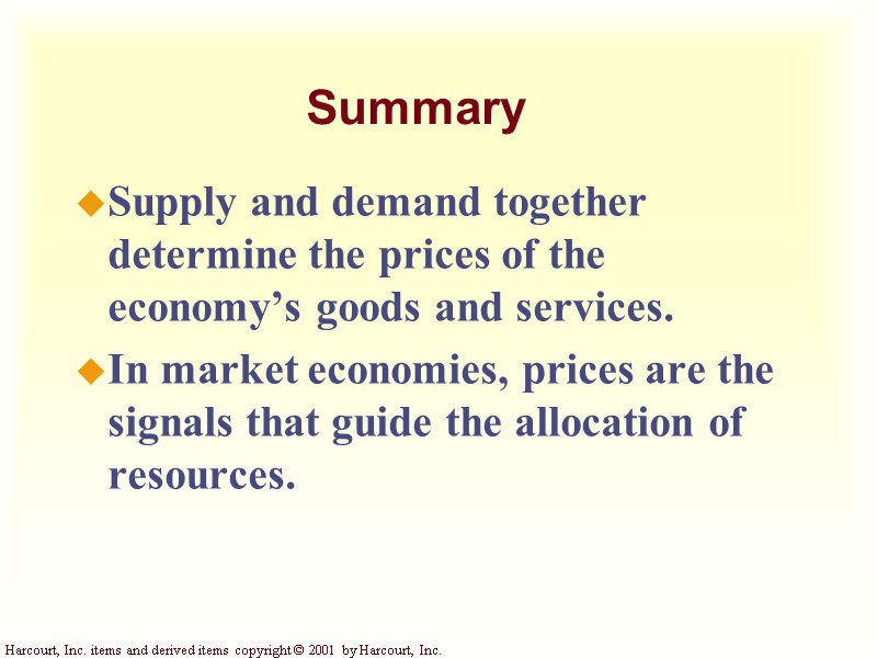 Summary Supply and demand together determine the prices of the economy’s goods and services.